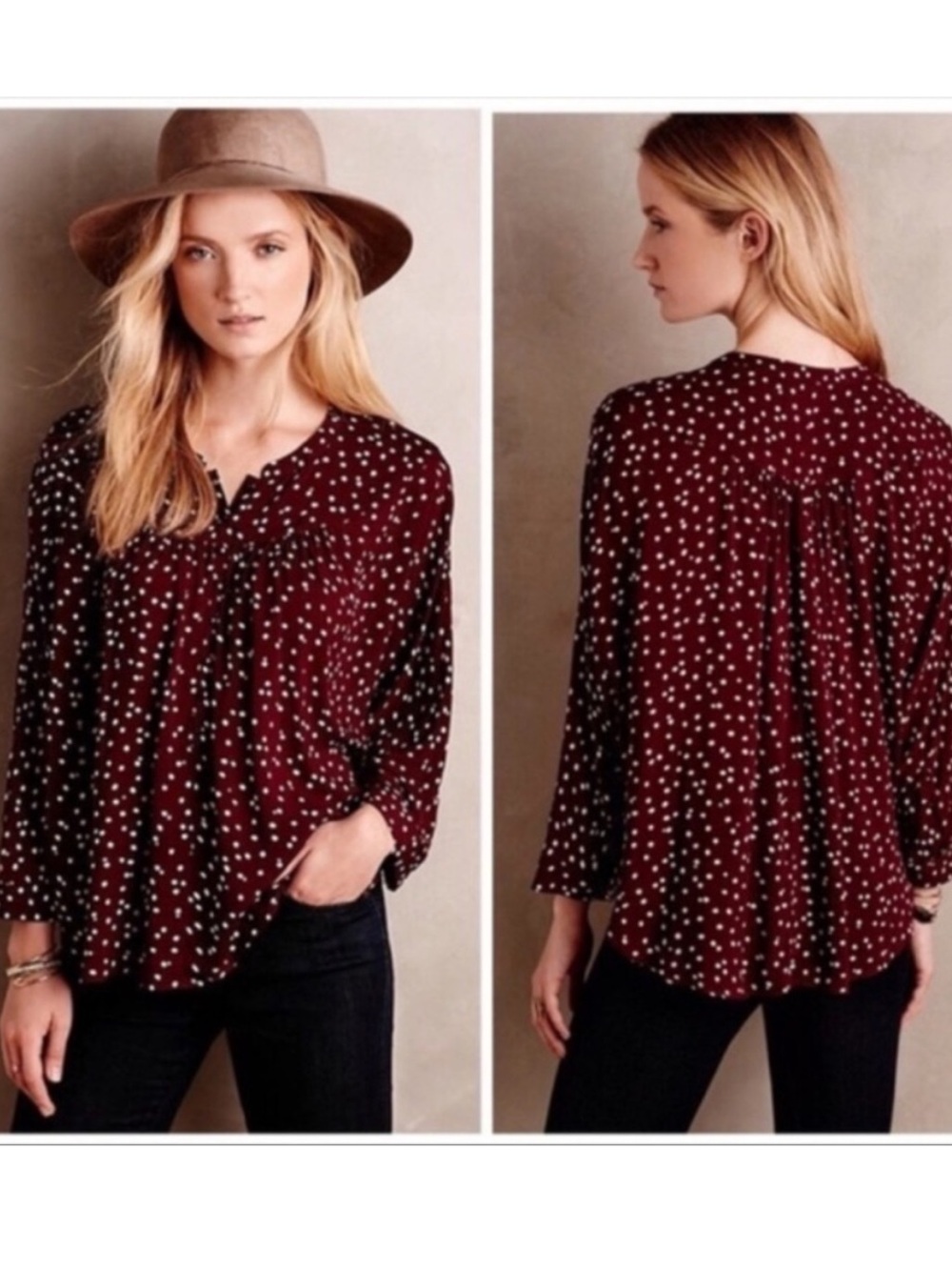 Anthropologie Maeve Linden Red Polka Dot Dolman Swing size S